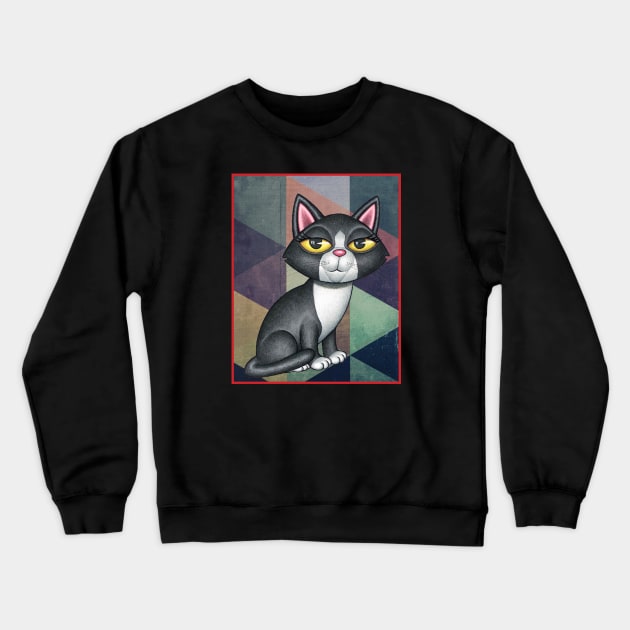 Cute Black and white kitty on art deco design Crewneck Sweatshirt by Danny Gordon Art